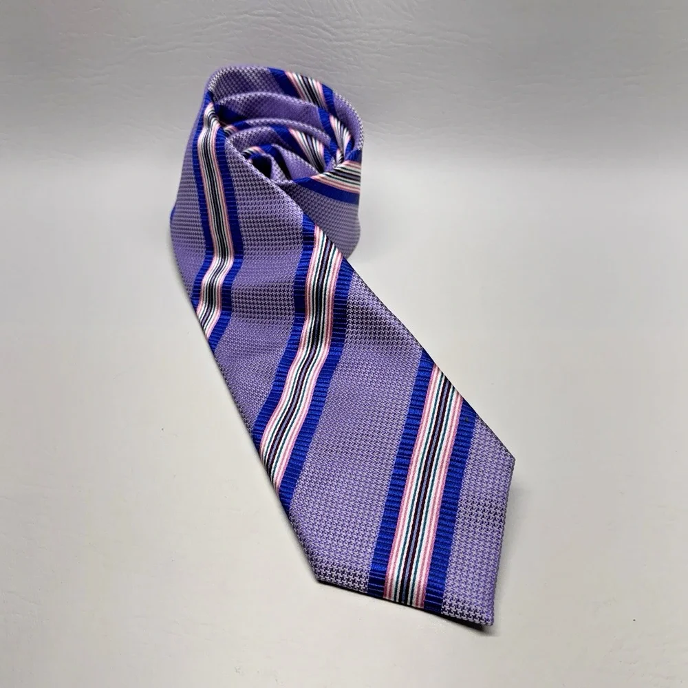 Charles Tyrwhitt Mens Silk Tie Lavender Purple Blue Pink‎ Repp Striped Classic